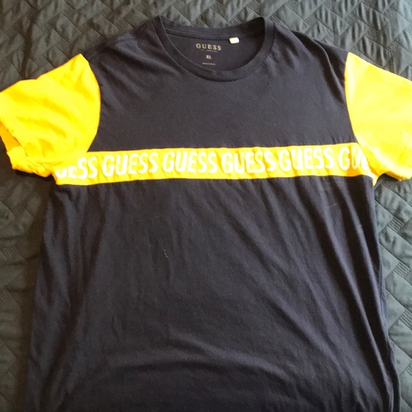 guess blue and yellow shirt
